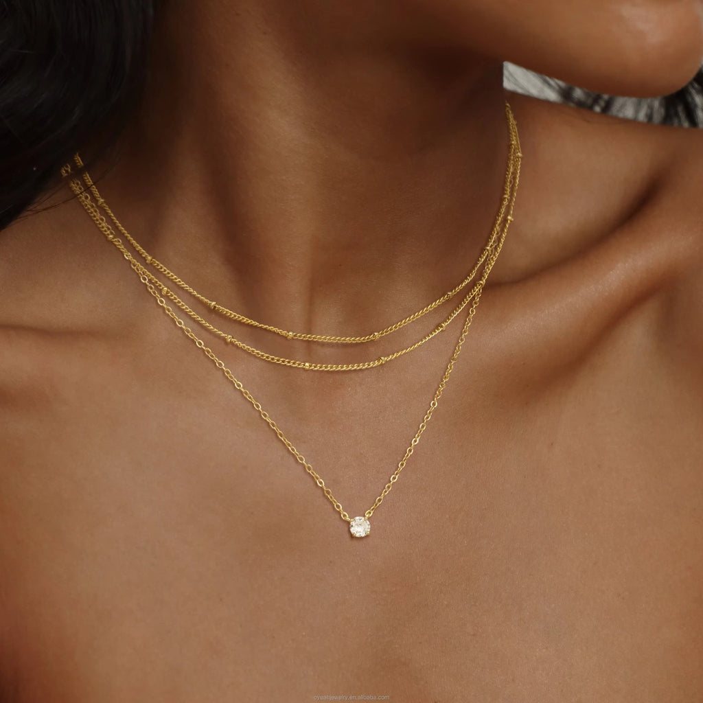 Layered Gold Necklace Set on model