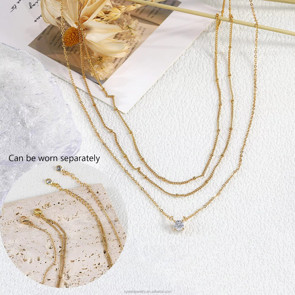 Layered Gold Necklace Set worn separately