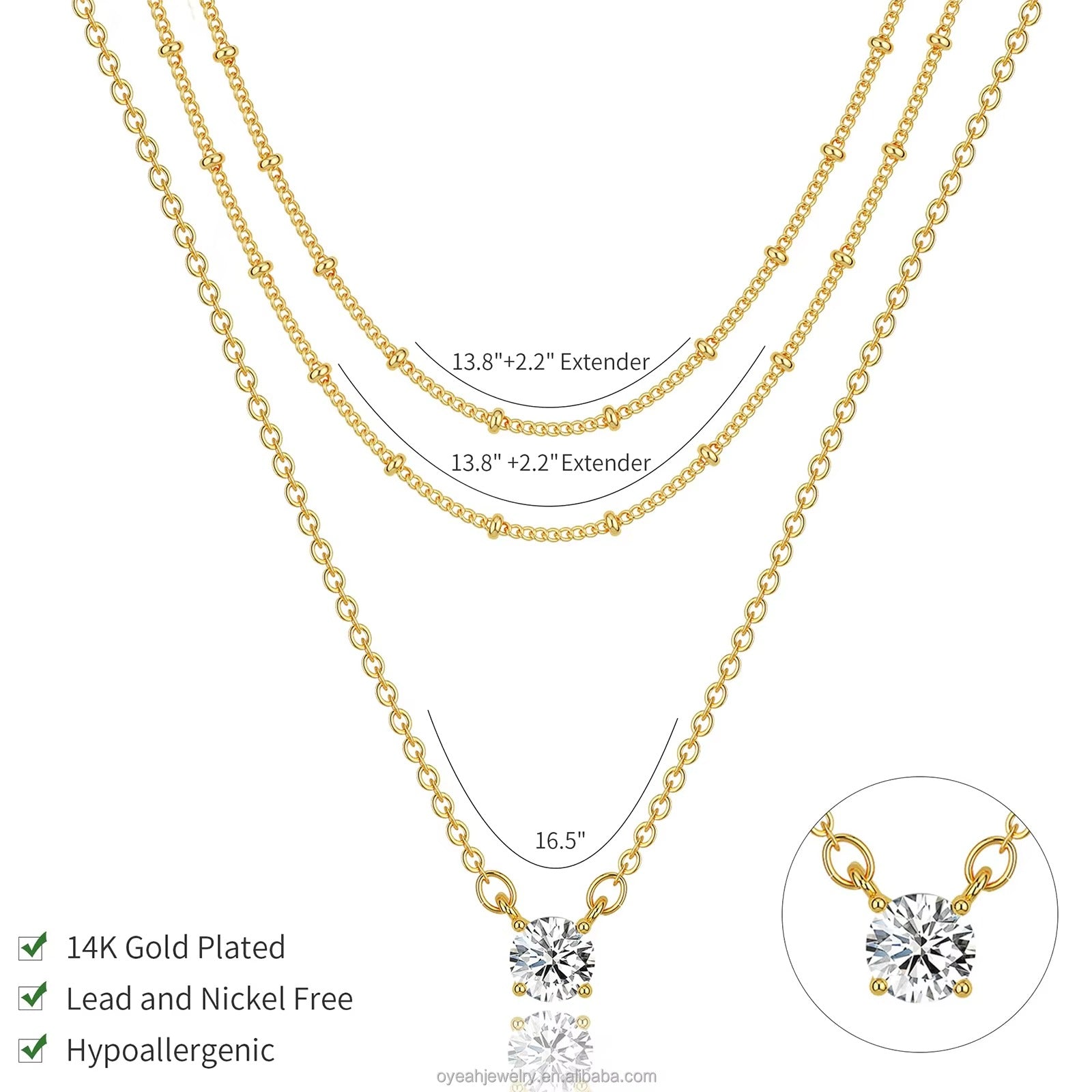 Layered Gold Necklace Set chain detail