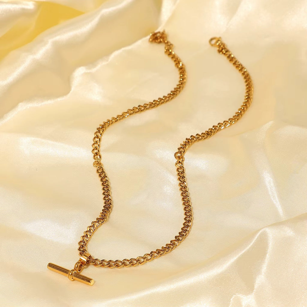 T-Bar Necklace on cream silk